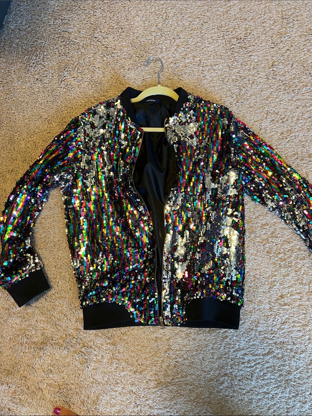 RESA Black Multicolor Sequin Bomber Jacket